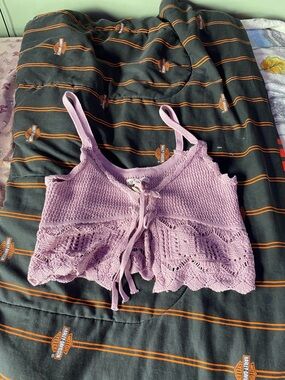 Aeropostale Lilac Crochet Tie-Front Crop Cami (needs fixing, some holes)